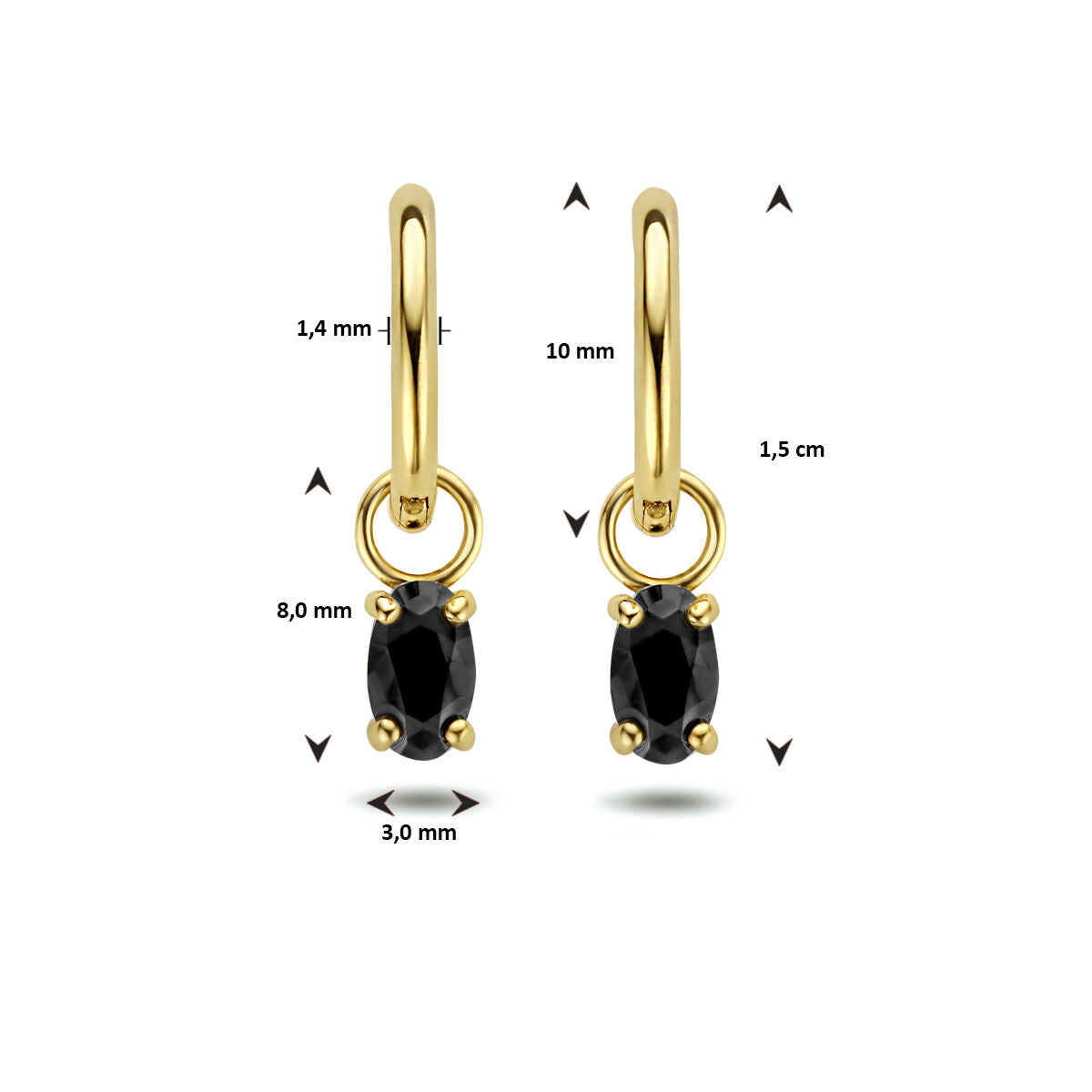 aros negro zirconia 14K oro amarillo