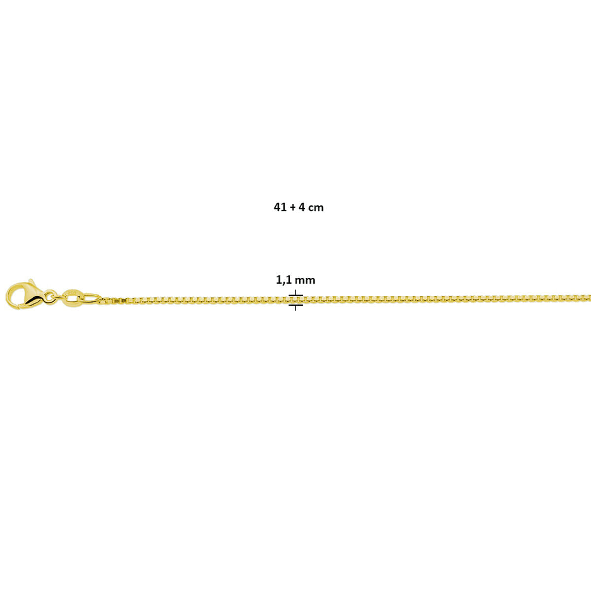 collar veneciano 1,1 mm 41 + 4 cm 3 micrones plata chapado en oro amarillo