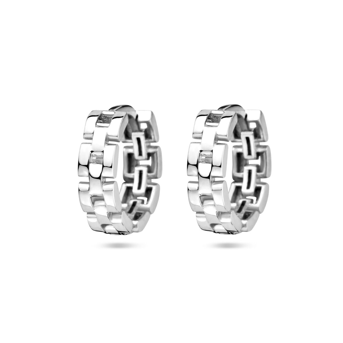 Pendientes de aro con motivo de eslabones en plata rhodium.