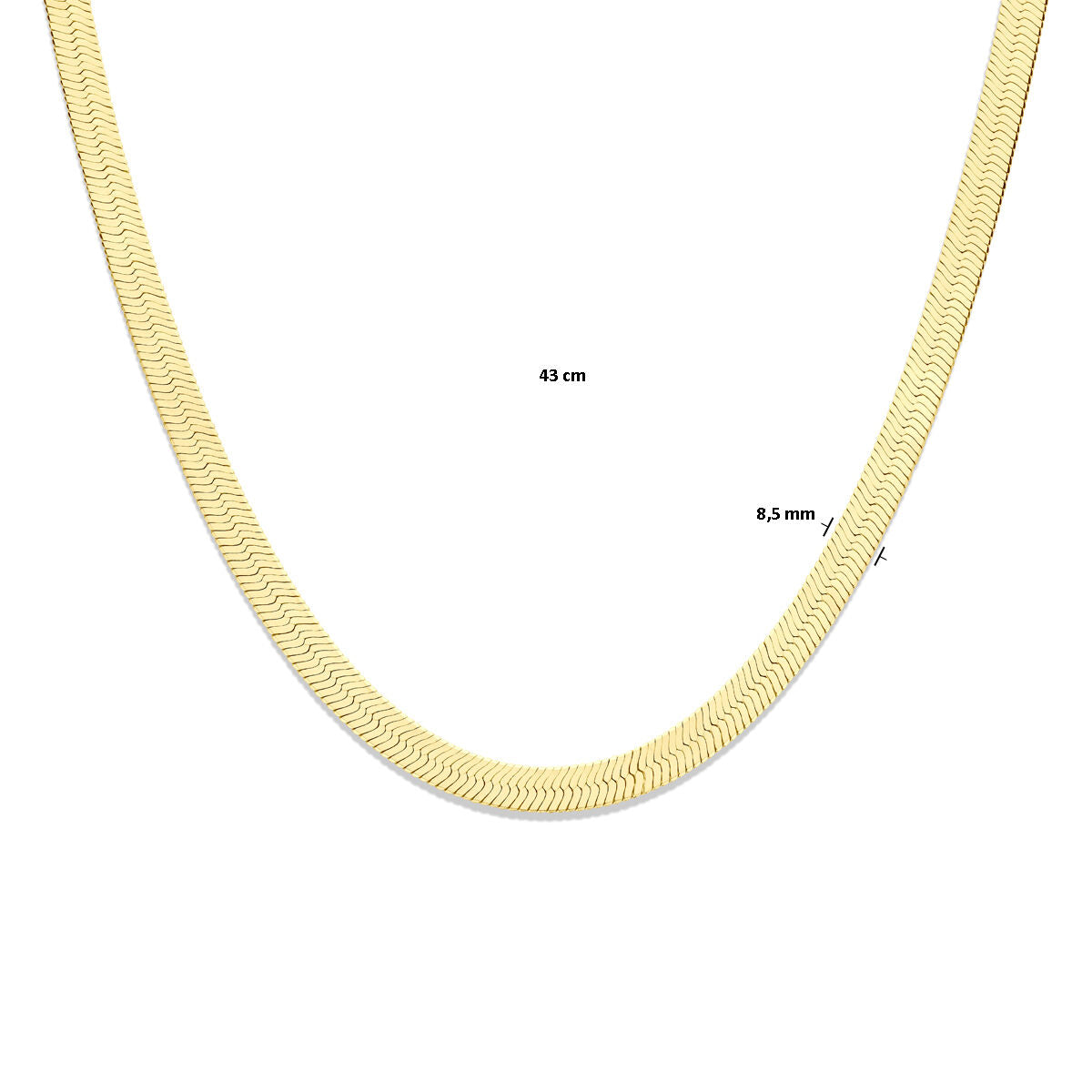 collar serpiente plano 8,5 mm 43 cm 3 micrones plata chapado en oro (amarillo)