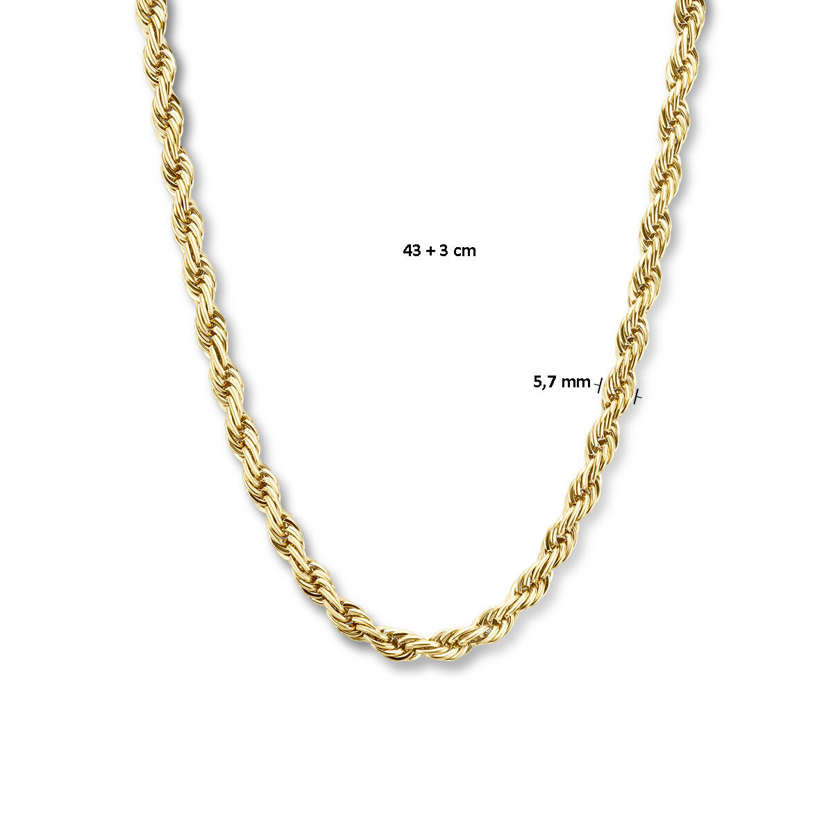 collar cordón 5,7 mm 43 + 3 cm chapado en oro acero inoxidable