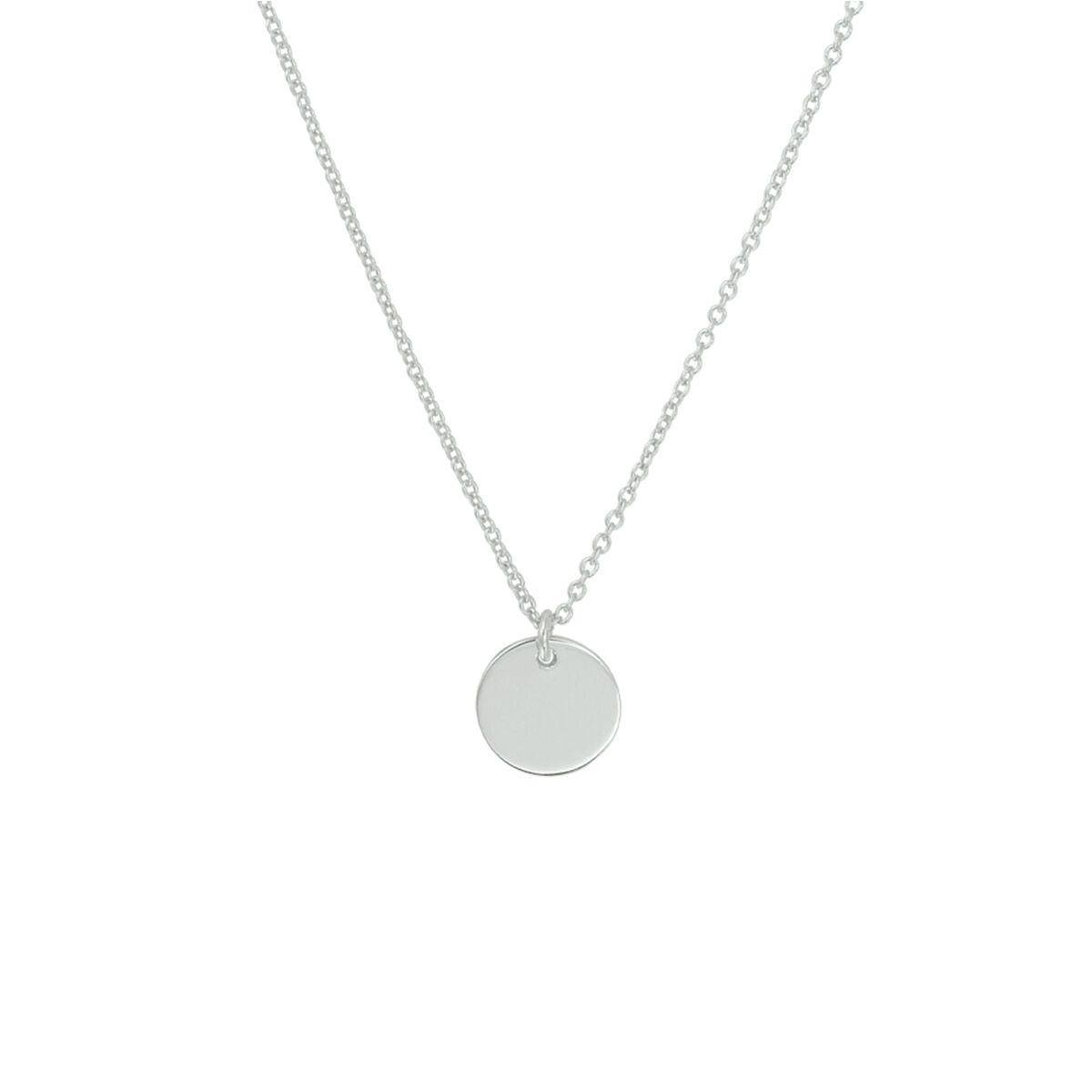 Collar de plata rhodium con colgante redondo de 40 mm y cadena de 5 cm ajustable.