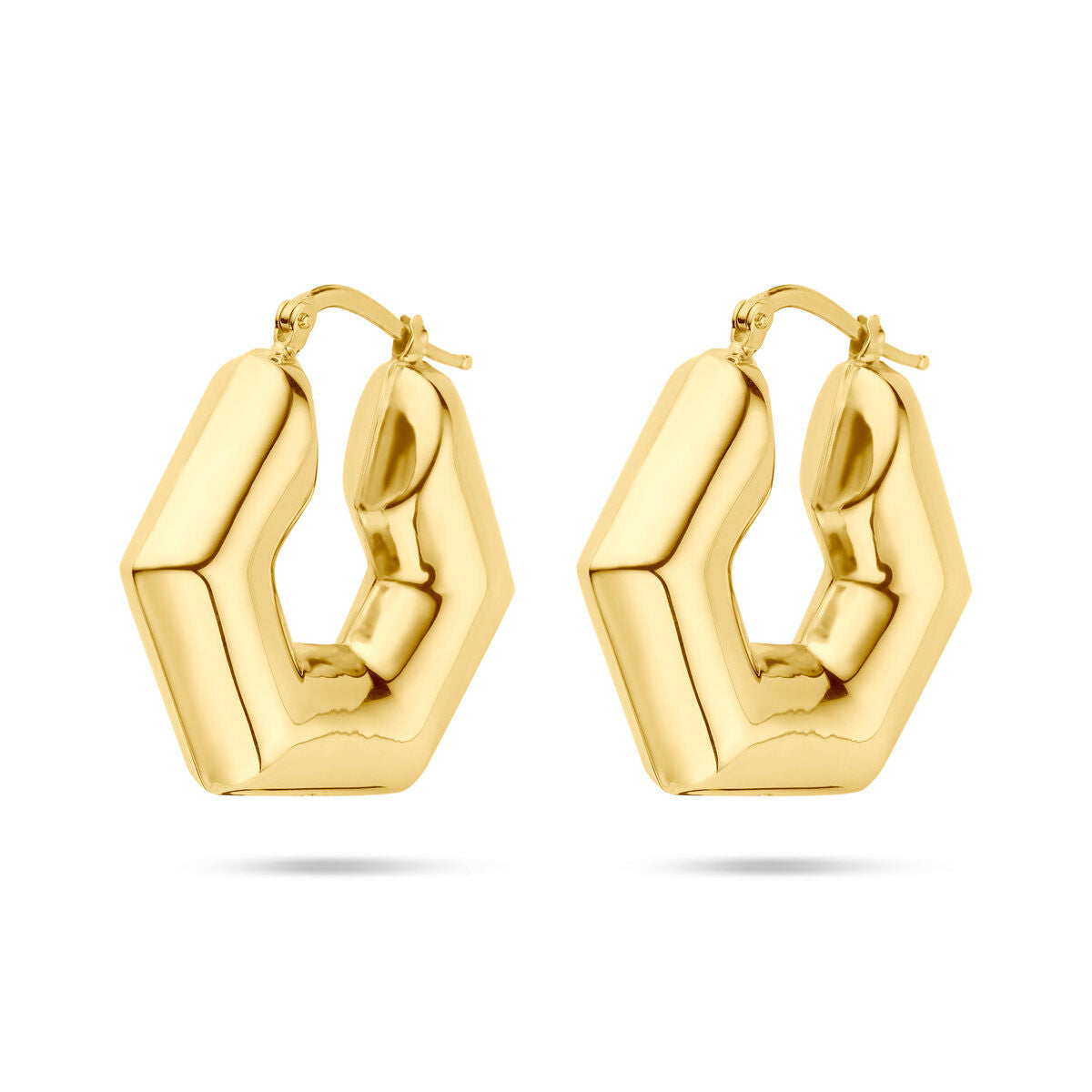 Aros de 30 mm en plata dorada de 1 micrón con un diseño geométrico moderno.