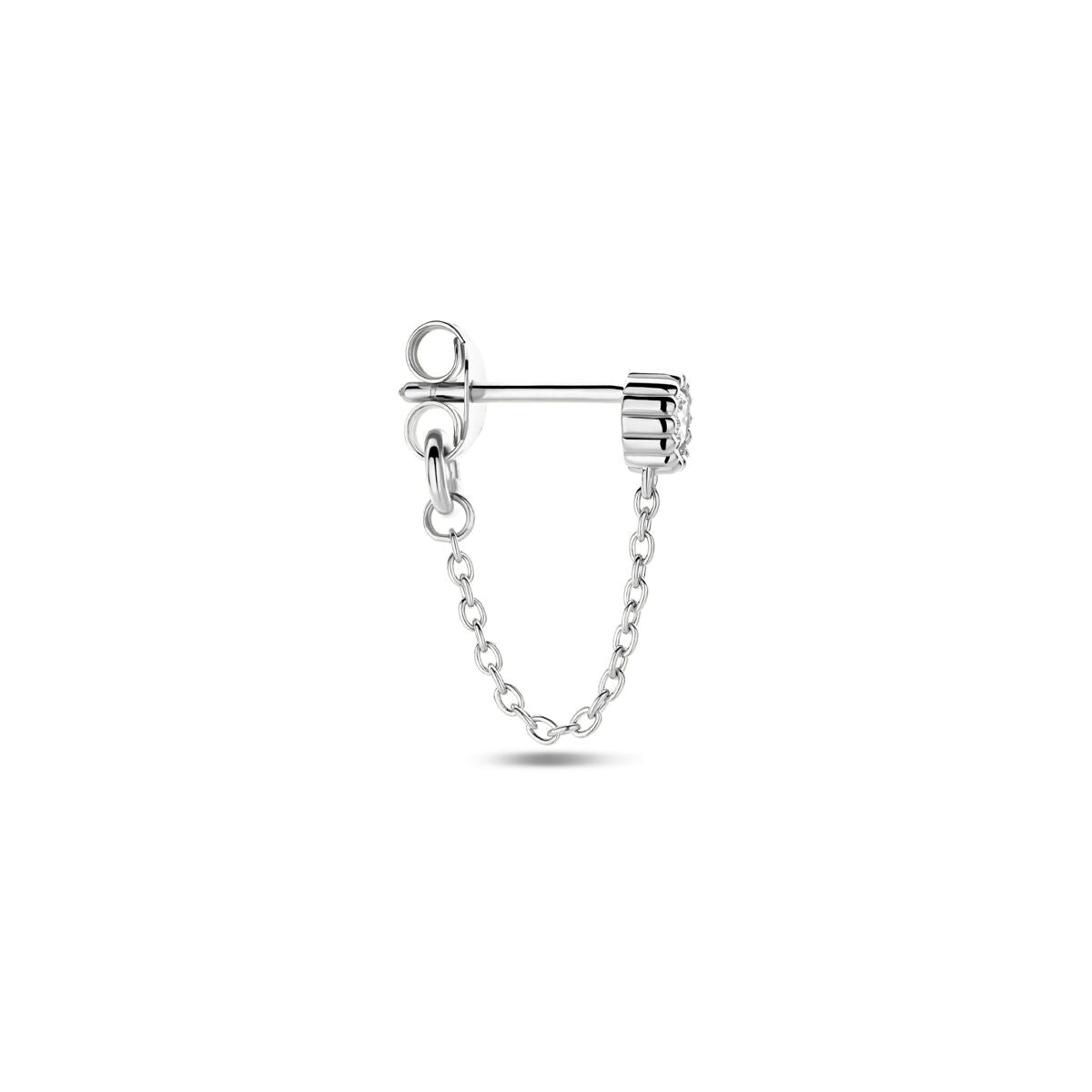pendiente de botón de zirconia plata rodiada