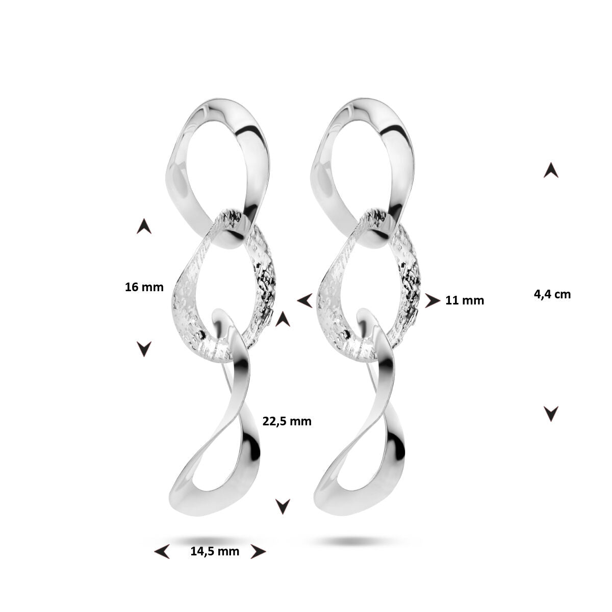 pendientes ovalados pulido/mate en plata rodiada
