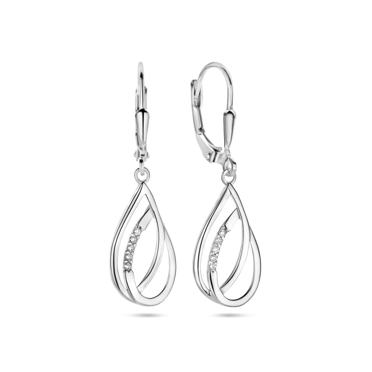 Pendientes de gota de circonita con gancho brisur 34 mm plata rodiada
