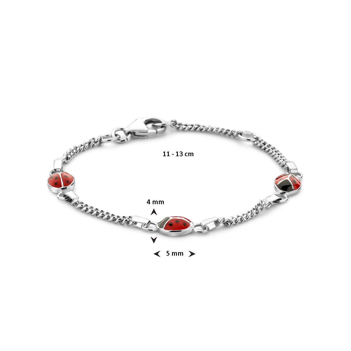 pulsera mariquita 11 - 13 cm plata rodiada