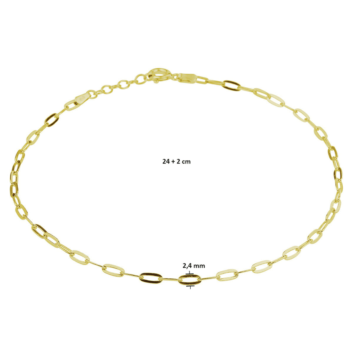 pulsera ancla 2,4 mm 24 + 2 cm 3 micrones plata chapado en oro amarillo