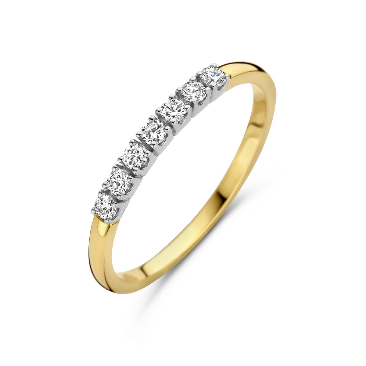 Anillo de memoria bicolor en oro amarillo y blanco con diamantes de 0.21 ct.