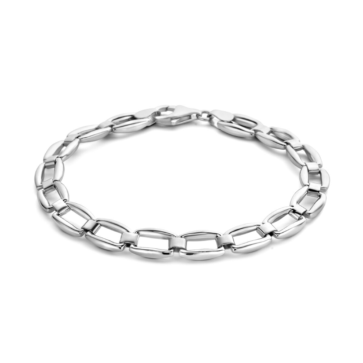 Pulsera de plata rhodium con eslabones de 7,0 mm y 19 cm de longitud.