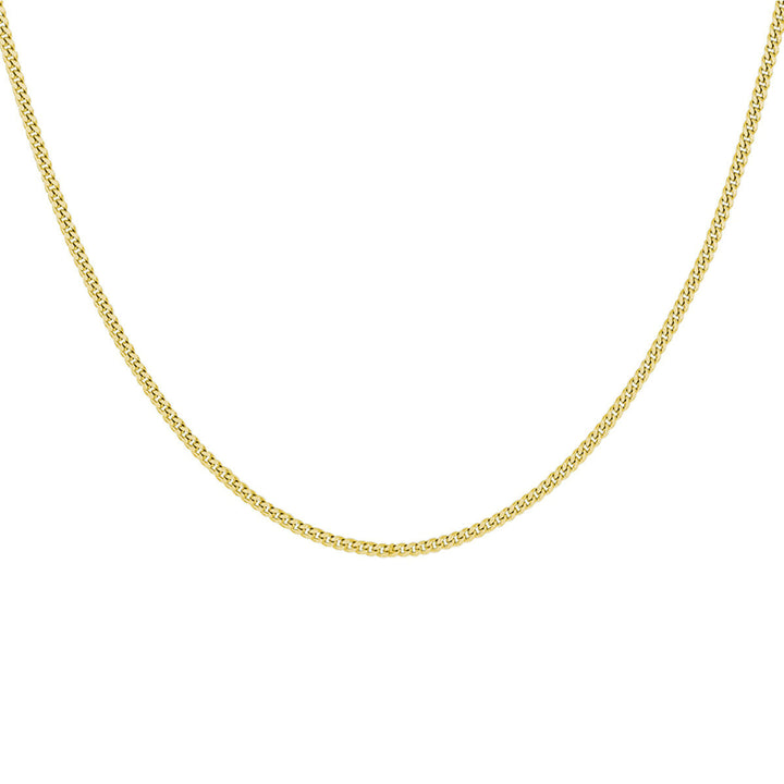 De Van der Kooij Collectie collier gourmette 4-zijdes geslepen 1,4 mm 3 micron zilver verguld (geel) is een eenvoudige unisex gouden ketting met tijdloze charme, afgebeeld tegen een witte achtergrond.