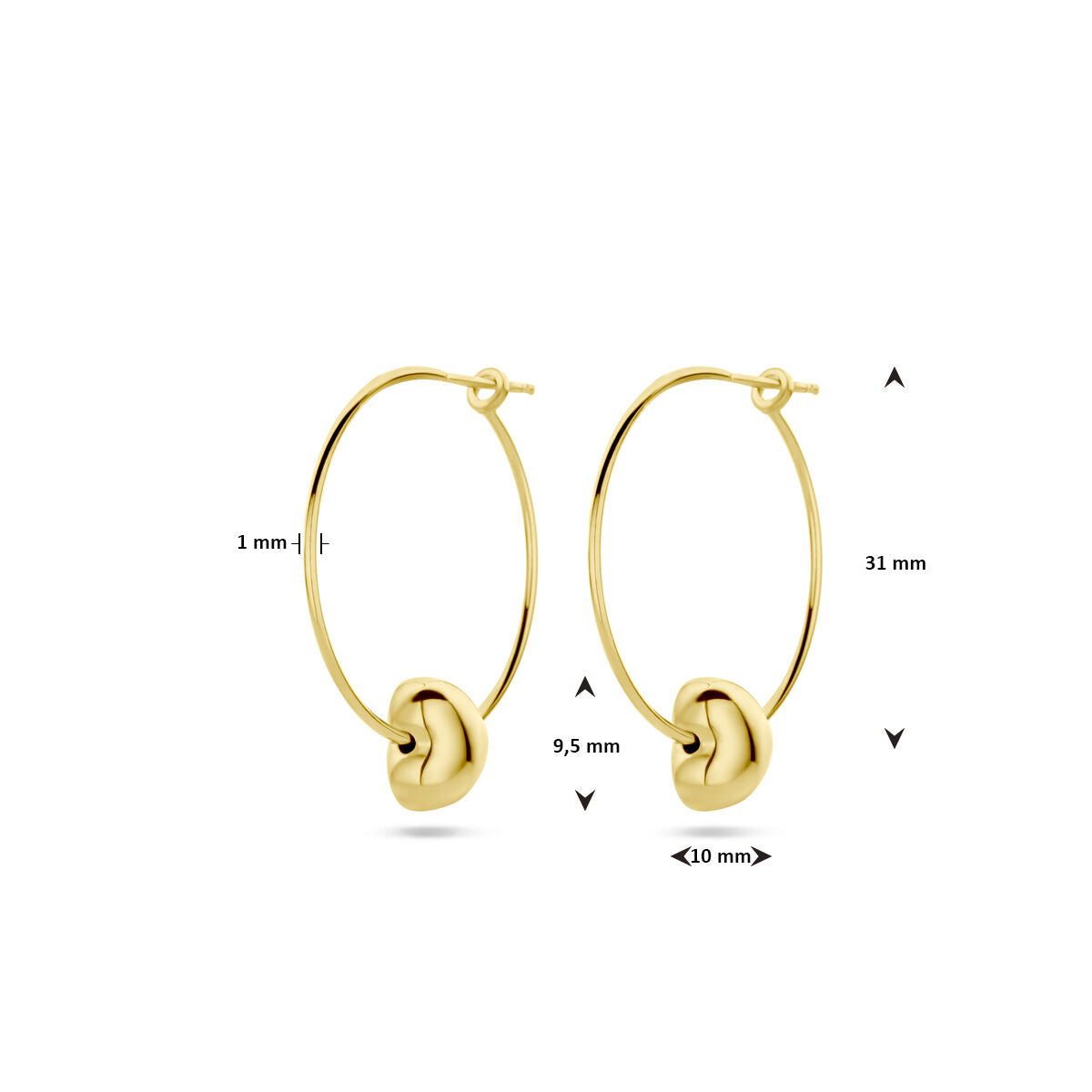 aros corazón 1 micrón plata chapado en oro amarillo