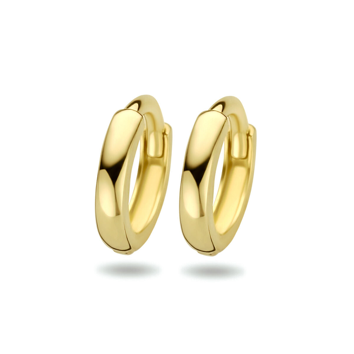 Pendientes de aro de 14K en oro amarillo, con un diámetro de 8 mm y un diseño liso y brillante.