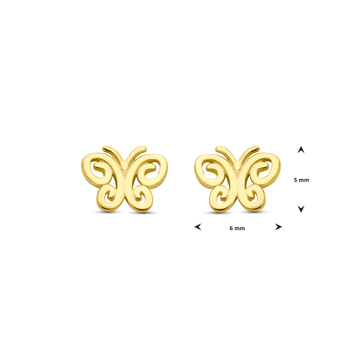 pendientes de botón mariposas 5,5 mm 14K oro amarillo