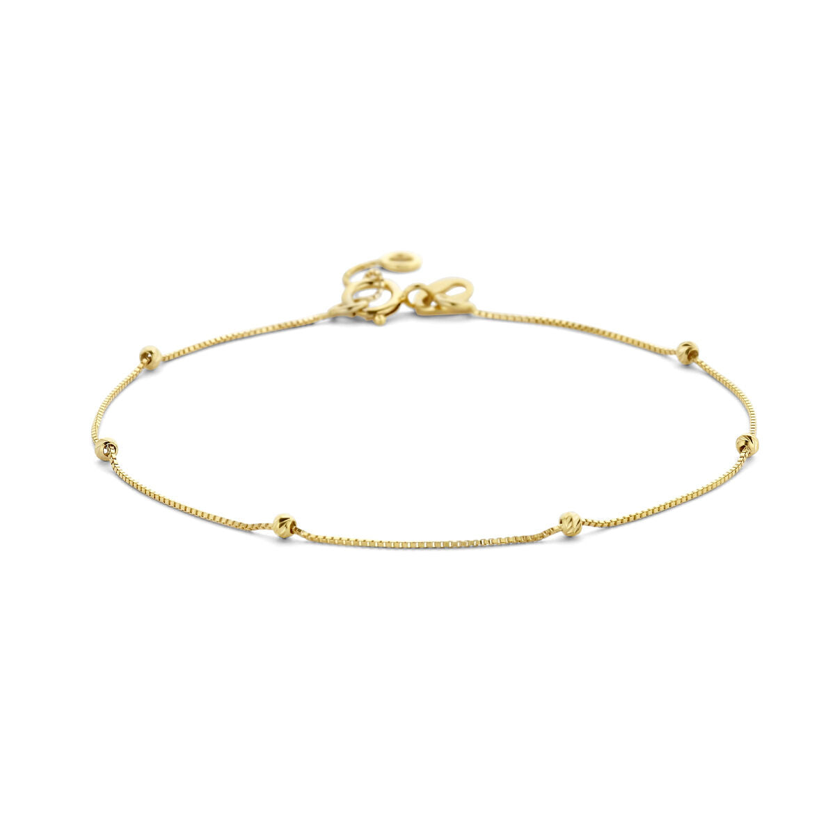 Pulsera dorada de bolitas diamantadas de 14K.