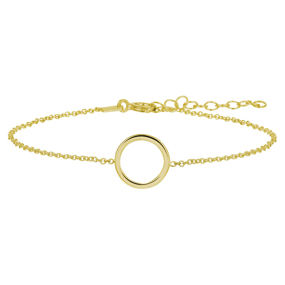 Pulsera de eslabones dorada con un círculo central, ajustable de 16 a 19 cm.