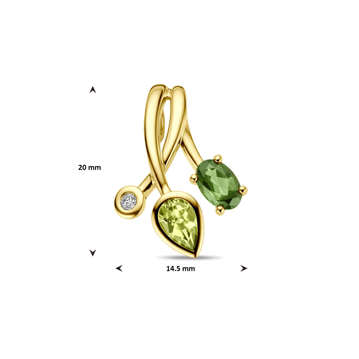 colgante de turmalina verde, peridoto y diamante 0.03ct h si oro amarillo 14K