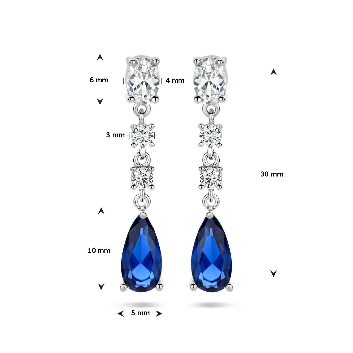 pendientes de zircónia color zafiro en plata rodiada