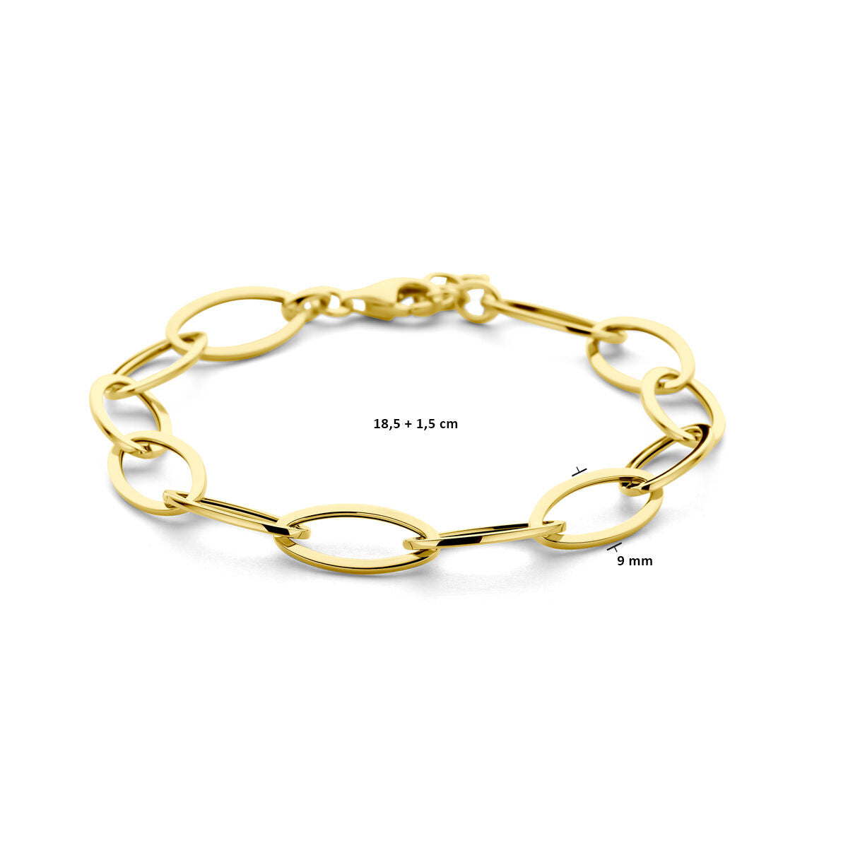 pulsera 9 mm 18,5 + 1,5 cm oro amarillo 14K