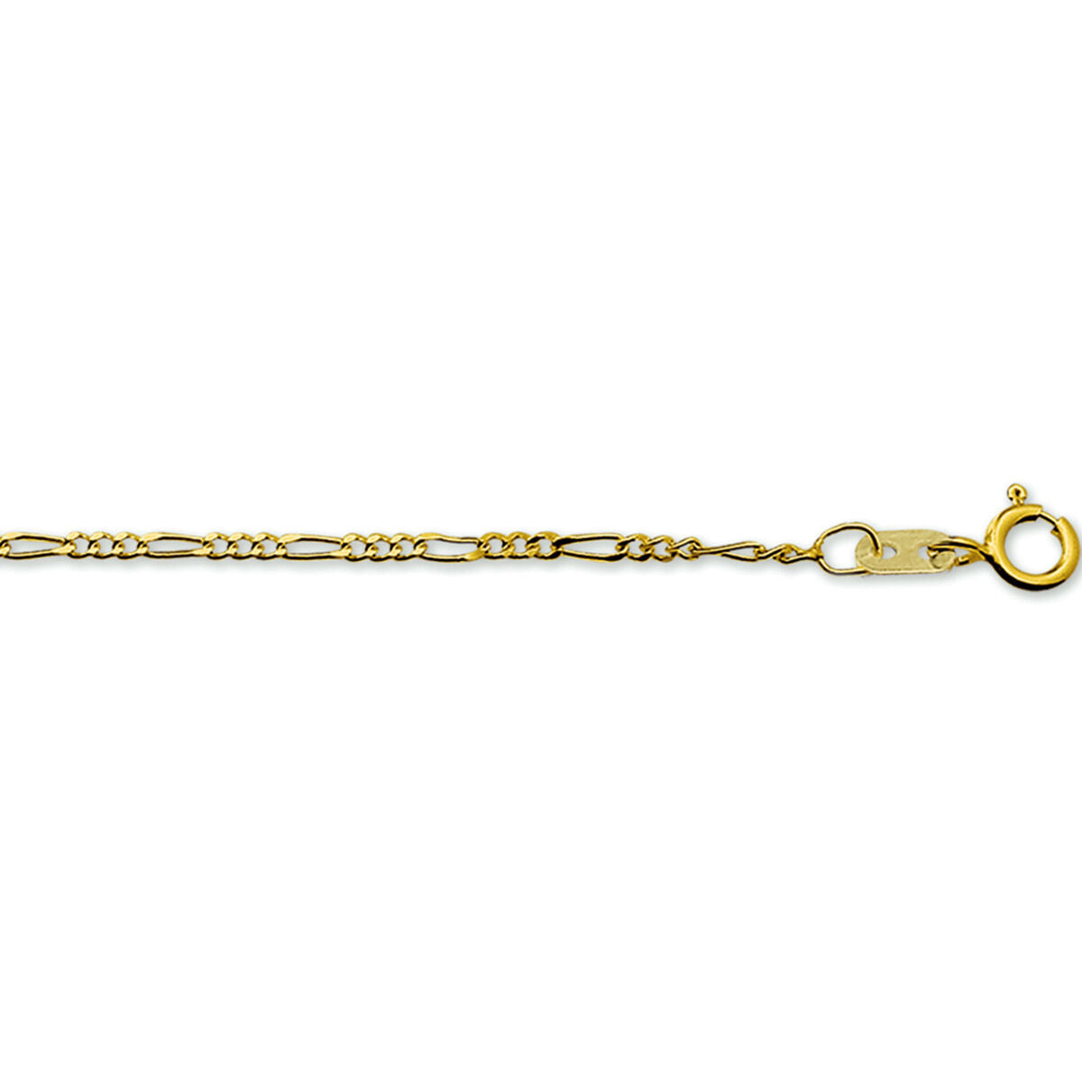 Pulsera de Figaro de 1,6 mm en oro amarillo de 14K, con eslabones alternos y cierre de langosta.