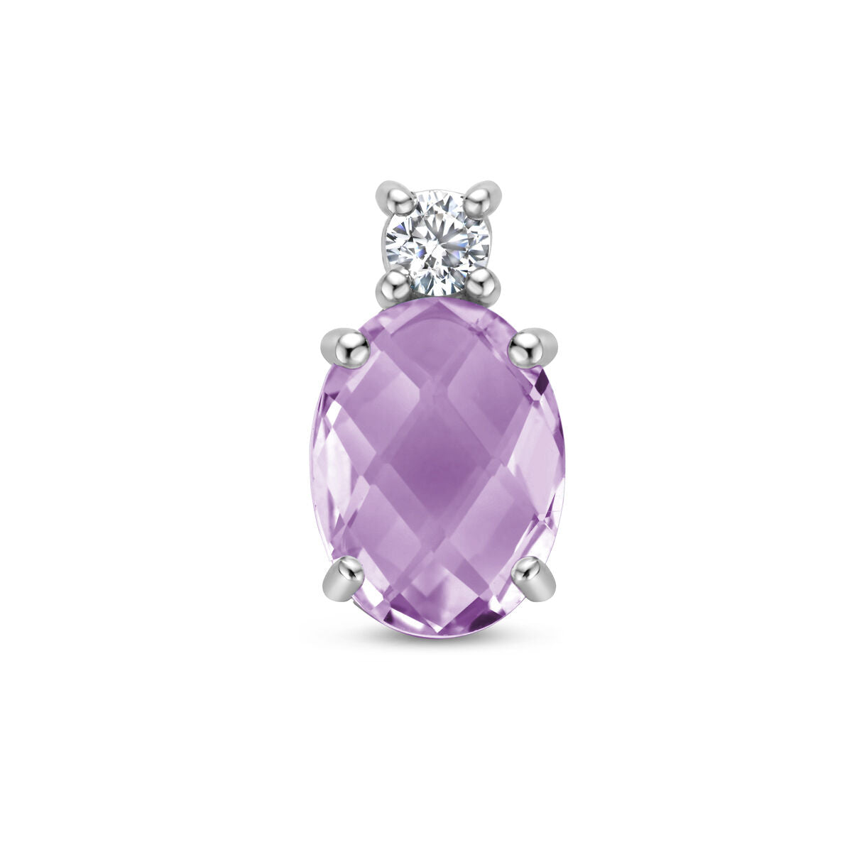 Colgante de amatista ovalada con circonita, acabado en plata rodiada.