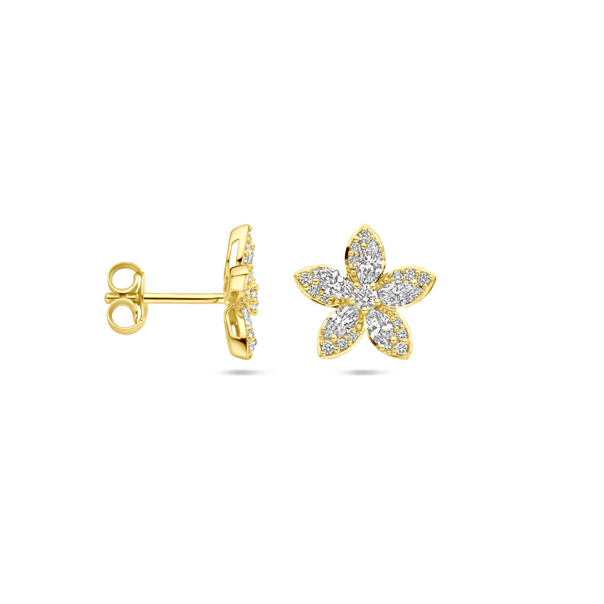 pendientes de botón flor diamante 0.84ct (2x 0.42ct) h si 11 mm 14K oro amarillo