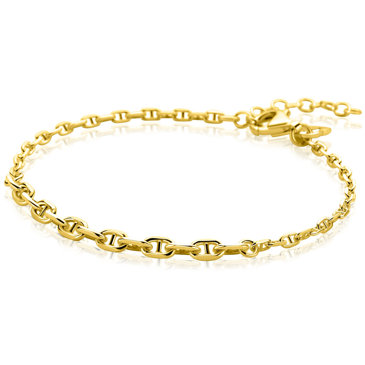 Pulsera de eslabones dorada con acabado brillante y cierre de langosta.