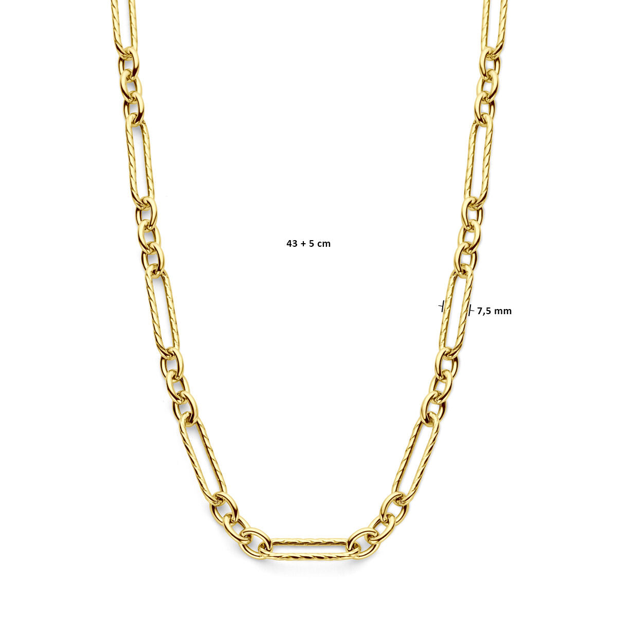 collar 7,5 mm 43 + 5 cm 3 micrones plata chapado en oro amarillo