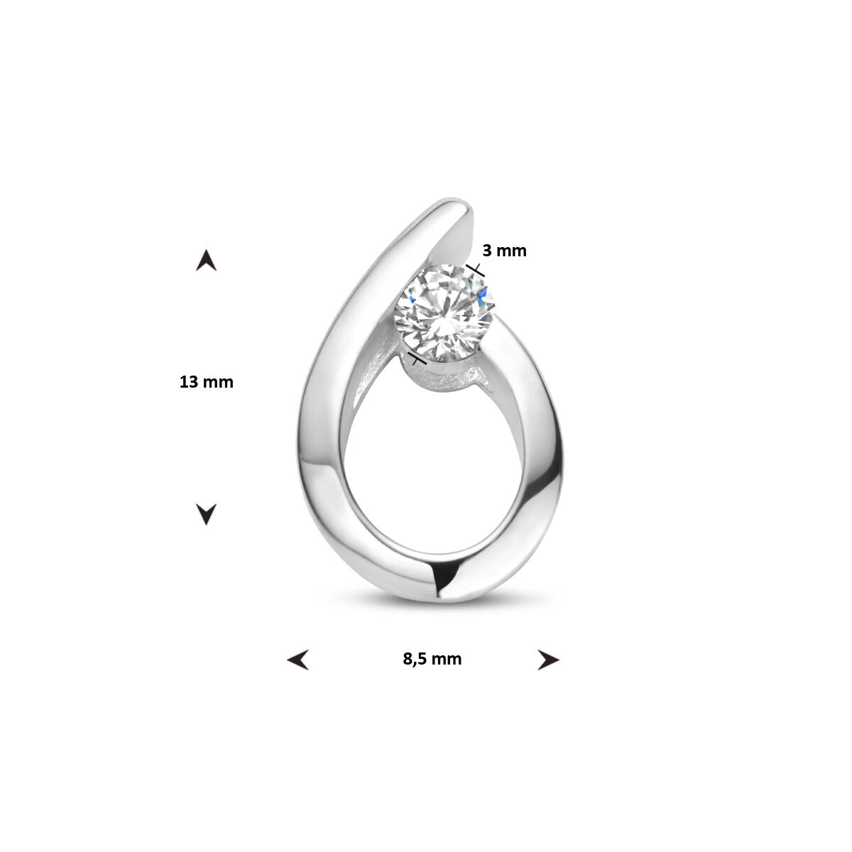 colgante gota de circonita plata rodiada