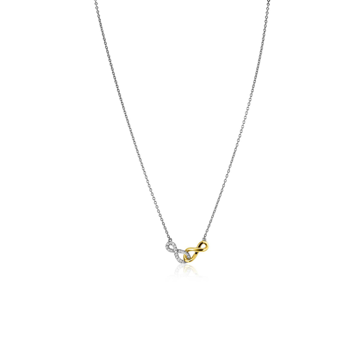 Collar de plata con un detalle en oro en forma de infinito, ajustable de 42 a 45 cm.