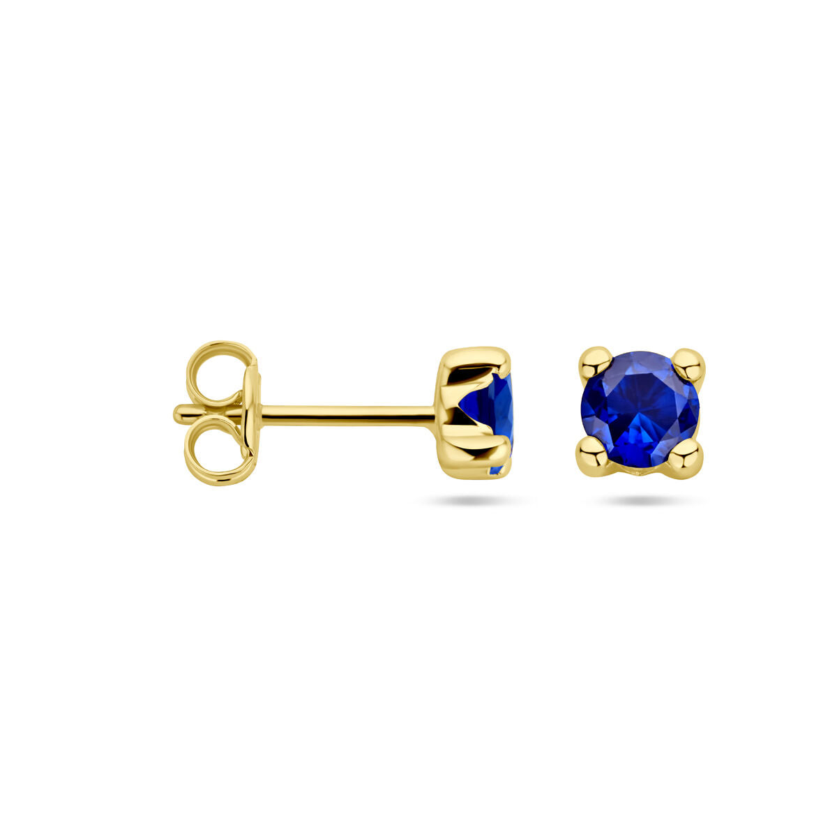 pendientes de botón sintético zafiro 14K oro amarillo