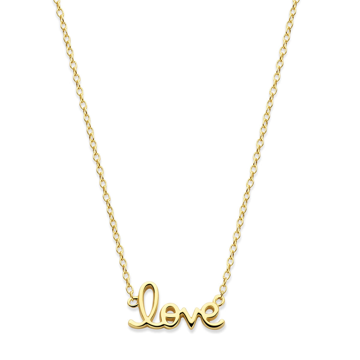 Collar de plata dorada de 3 micrones con colgante en forma de la palabra "love".