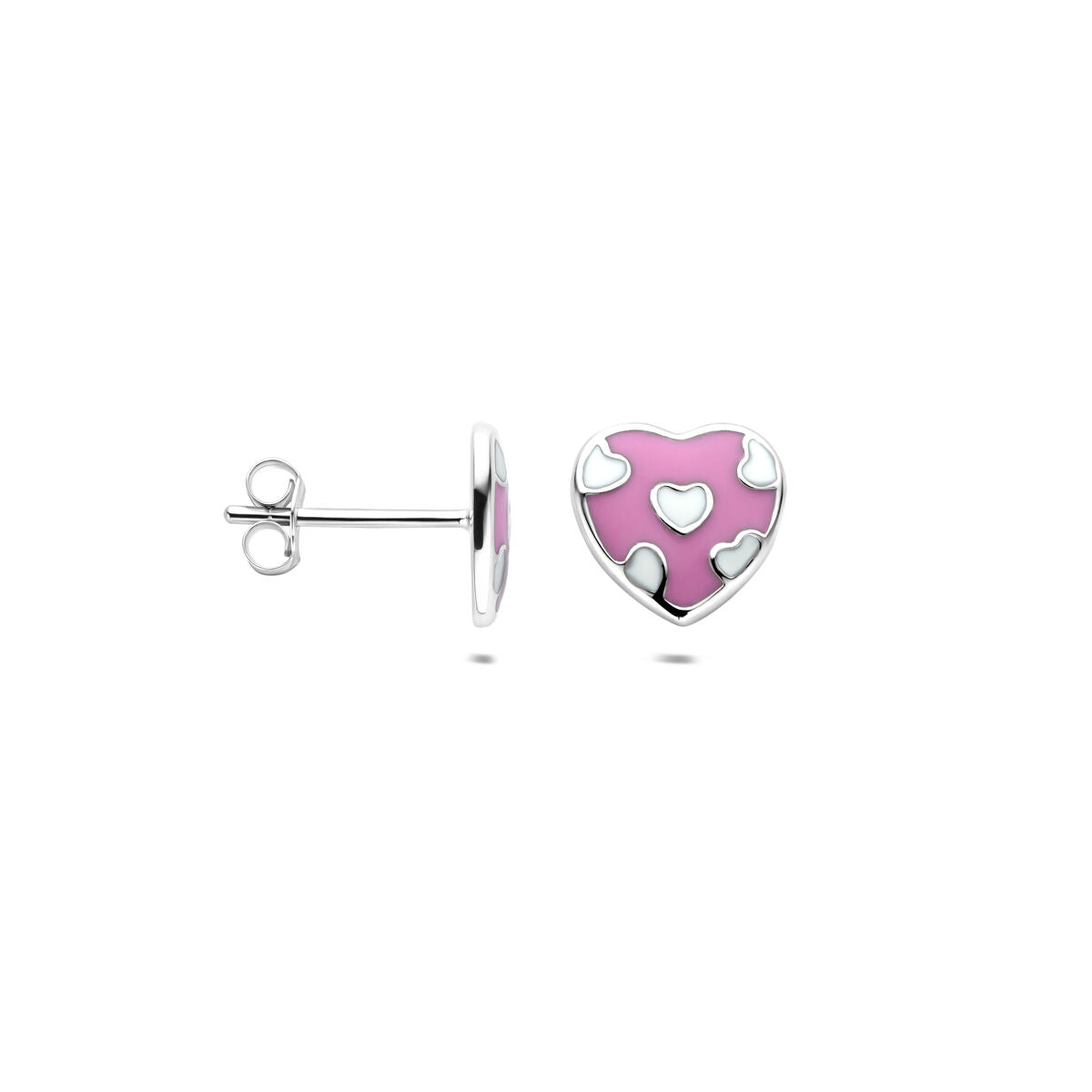 pendientes de botón corazón 8,5 mm plata rodiada