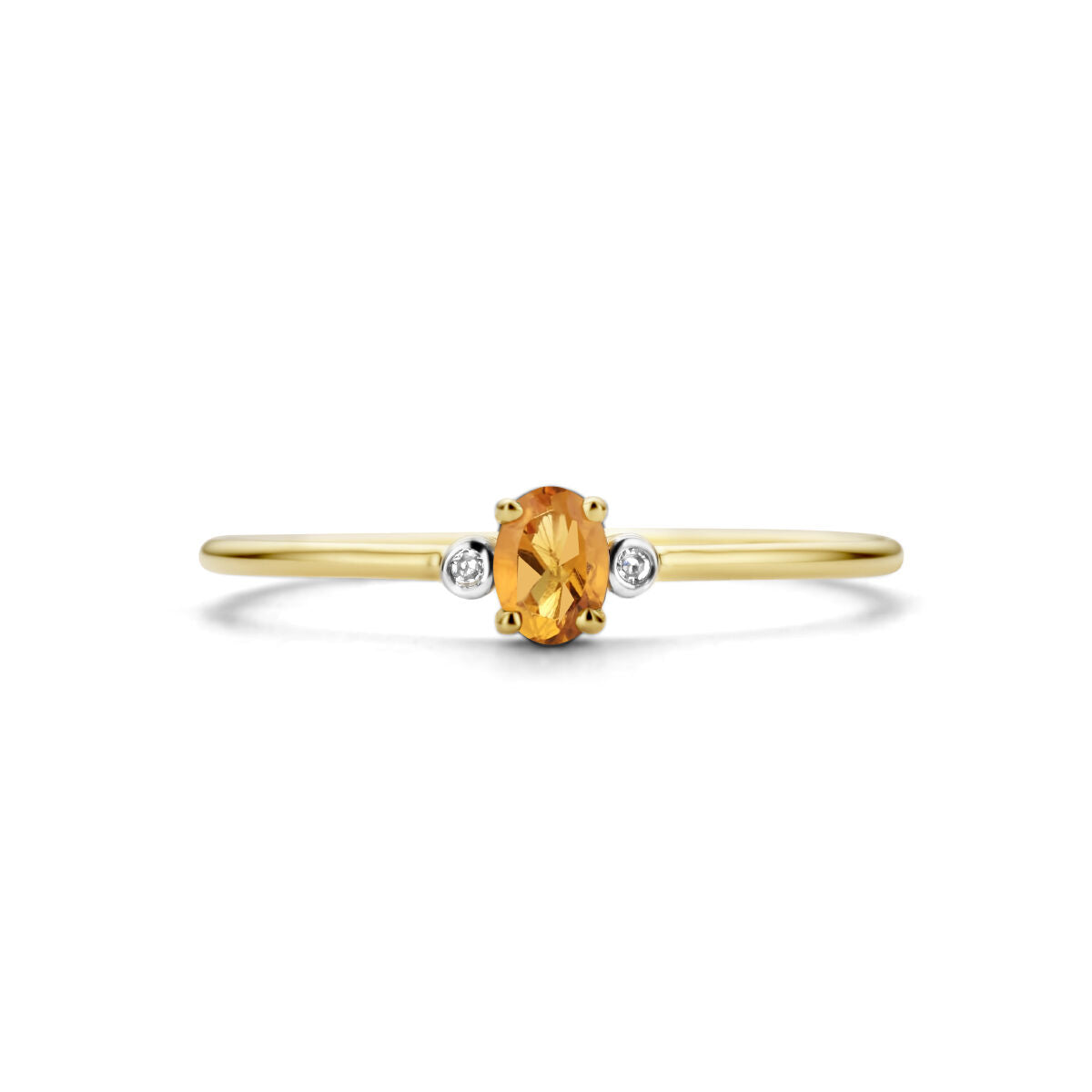 anillo trilogía citrino y diamante 0.006ct h p1 14K oro amarillo