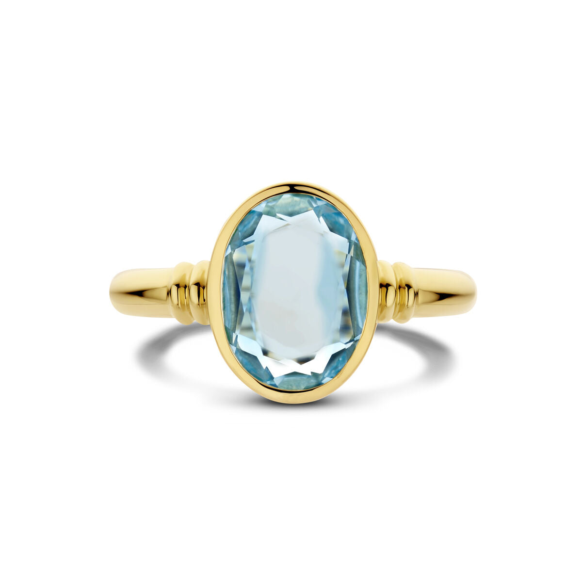 anillo topacio azul cielo 14K oro amarillo