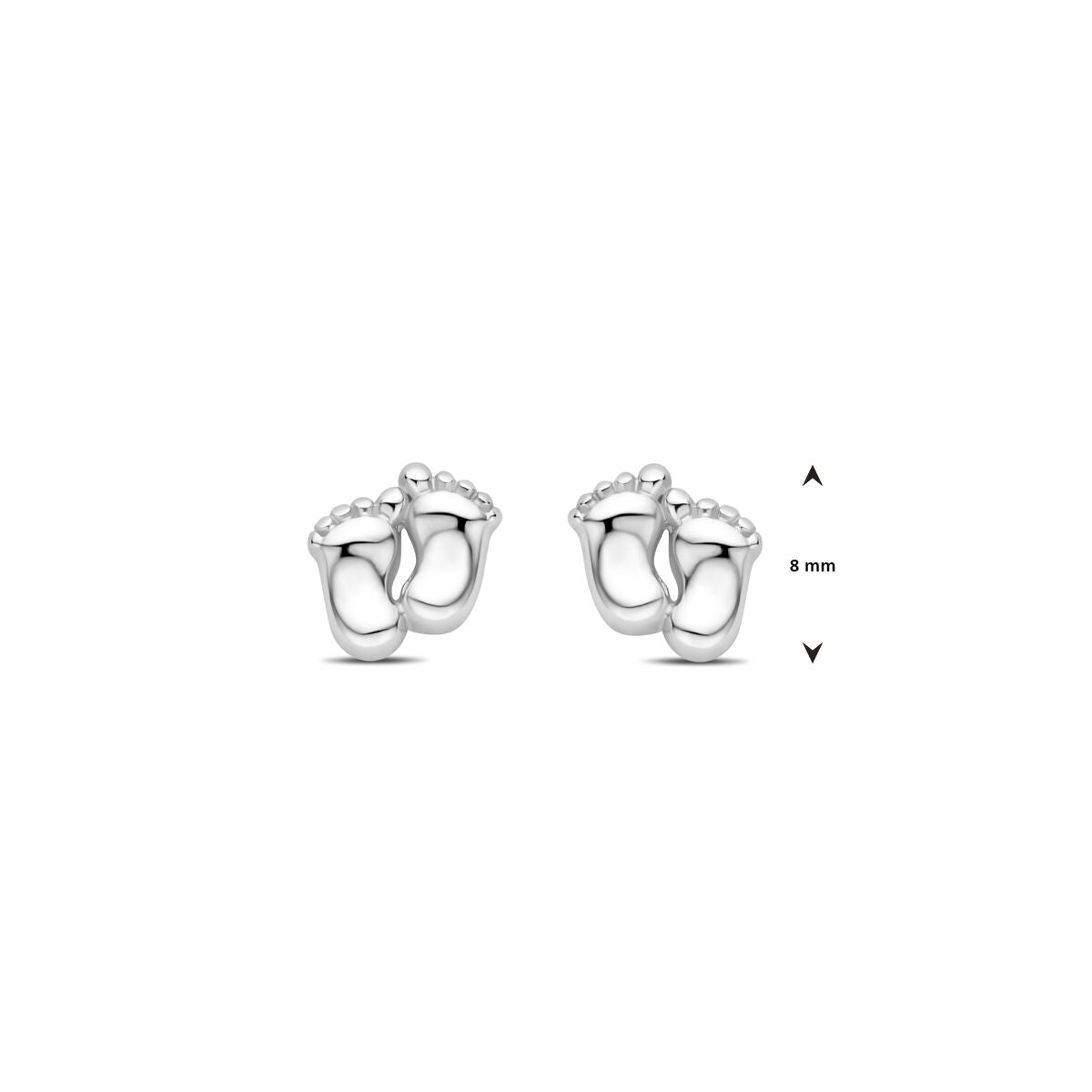 pendientes de botón piecitos 8 mm plata rodiado