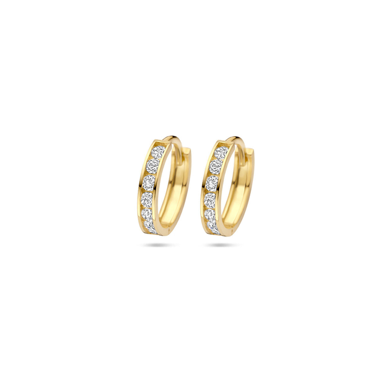Aros de oro amarillo de 14k con fila de circonitas.