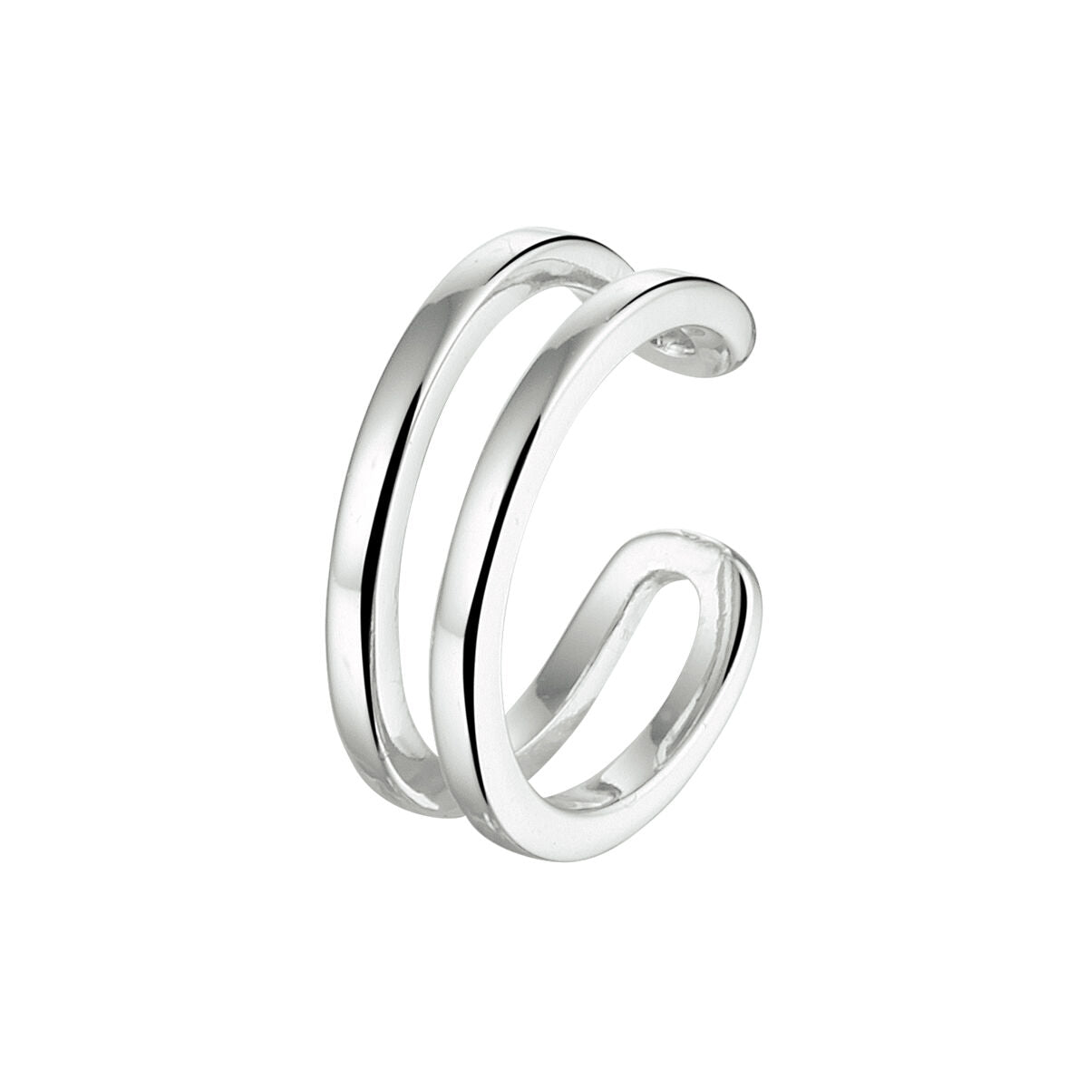 Aro de plata rodiada con diseño de doble banda.