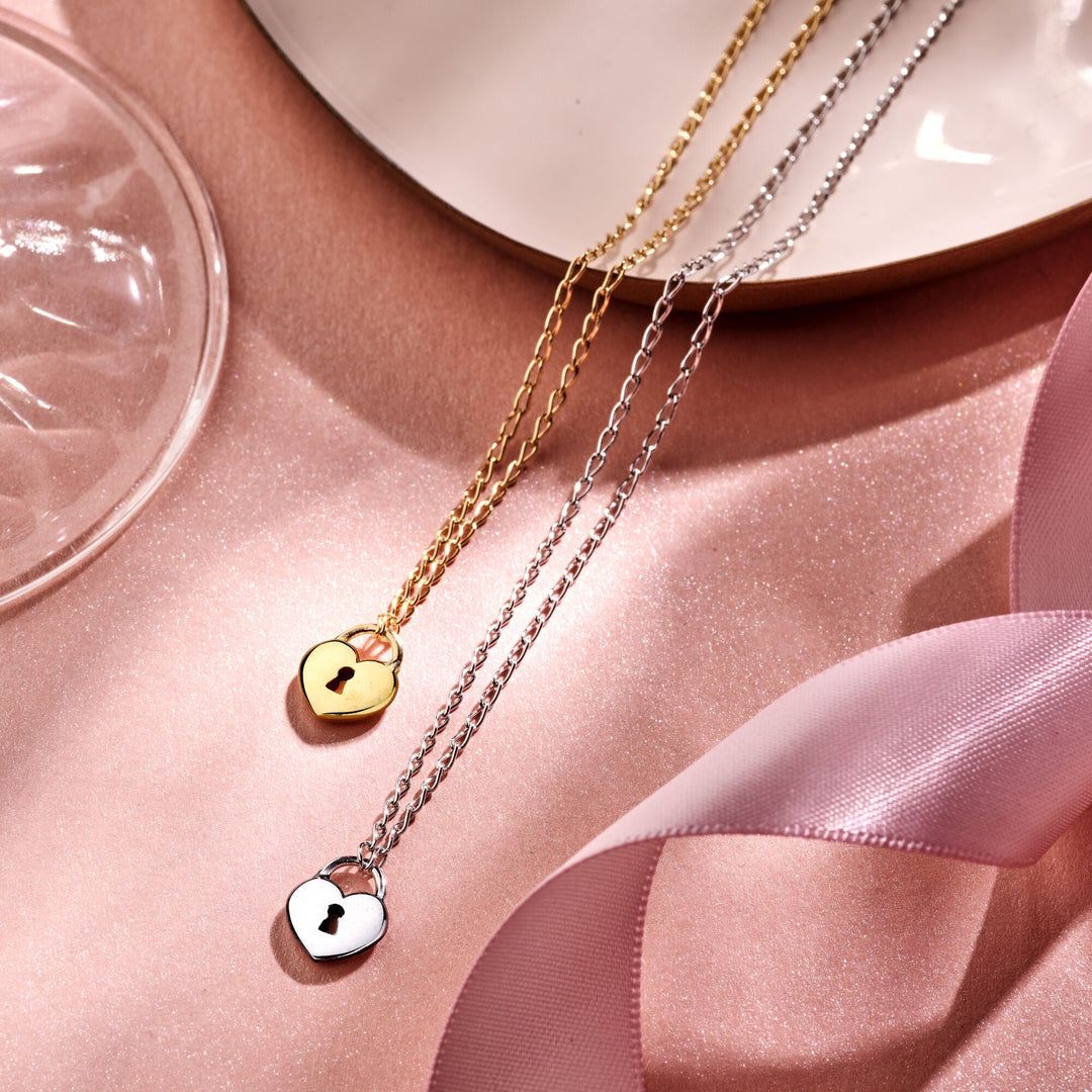 Zilveren ketting dames hart en slot gerhodineerd