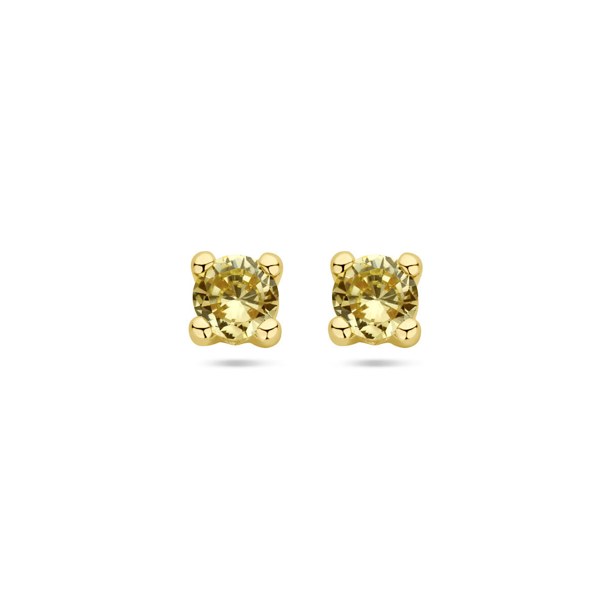 Pendientes de primera puesta de peridoto sintético en oro amarillo de 14 quilates.