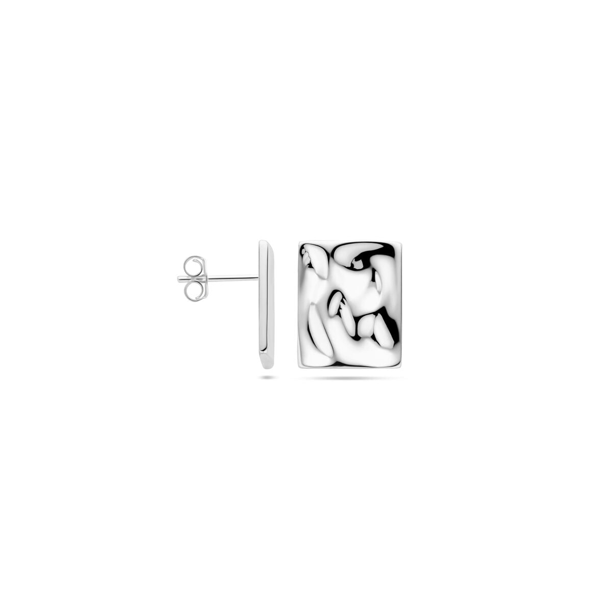 pendientes de botón martillados 15 mm plata rodiada