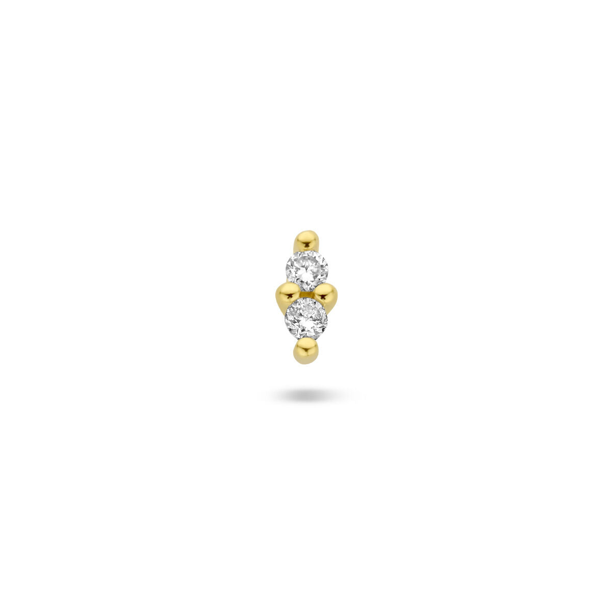 Pendiente de botón en oro amarillo de 14K con diamante de 0.02 ct y detalles en forma de esfera.