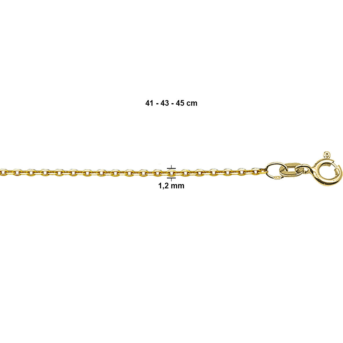 Cadena de ancla plana de 1,2 mm en color dorado, con cierre de langosta.