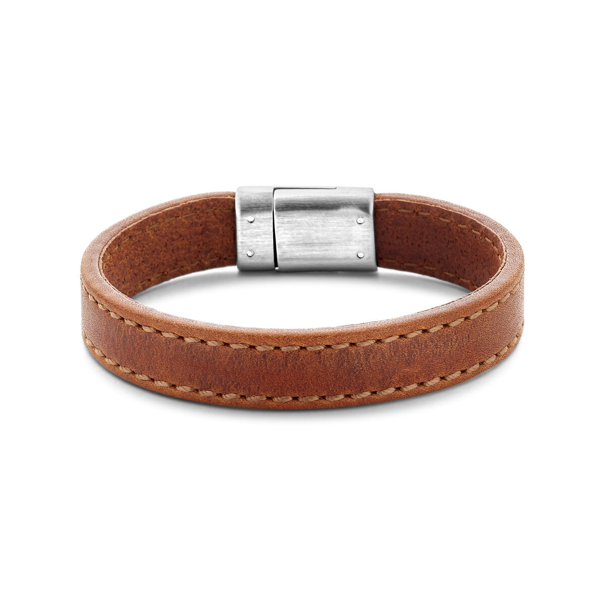 Pulsera de cuero marrón de 12,5 mm con cierre de acero inoxidable.