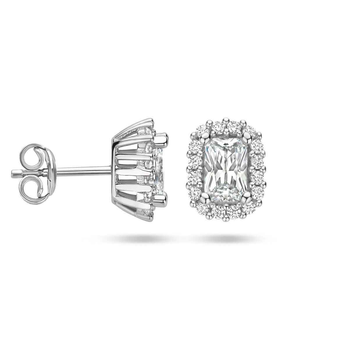 pendientes de botón zircón halo plata rodiado