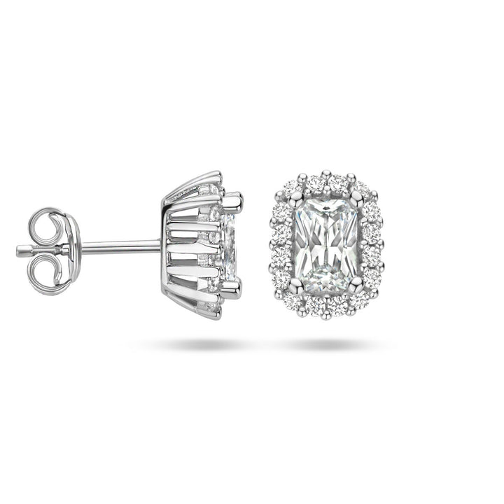 oorknoppen zirkonia halo zilver gerhodineerd