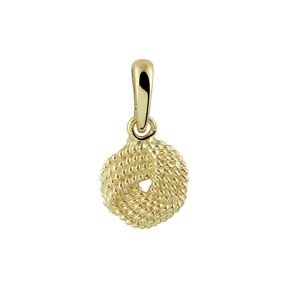 Colgante en forma de nudo en oro amarillo de 14 quilates con textura trenzada.