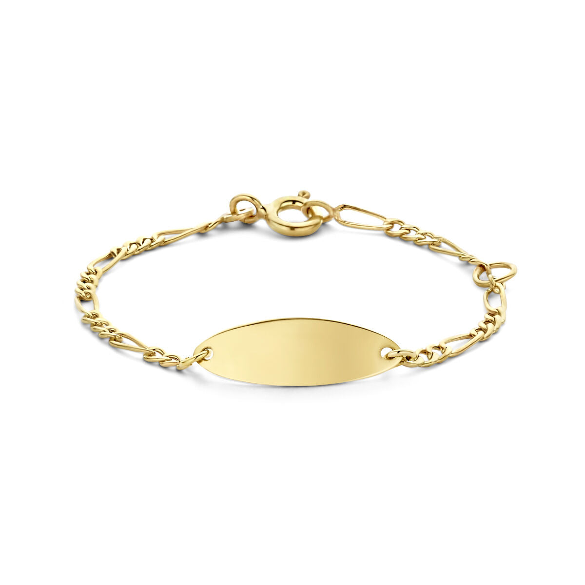 Pulsera de bebé en oro de 9 quilates con placa ovalada de 6,0 mm y cadena delicada.
