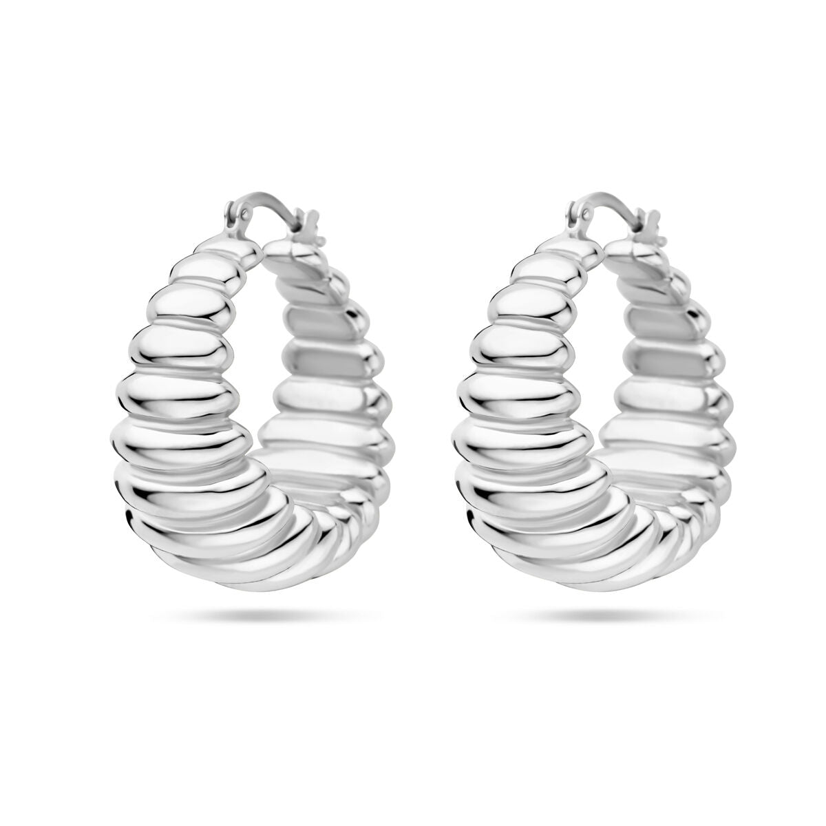 Aros de plata rodiada de 34 mm con diseño en espiral.