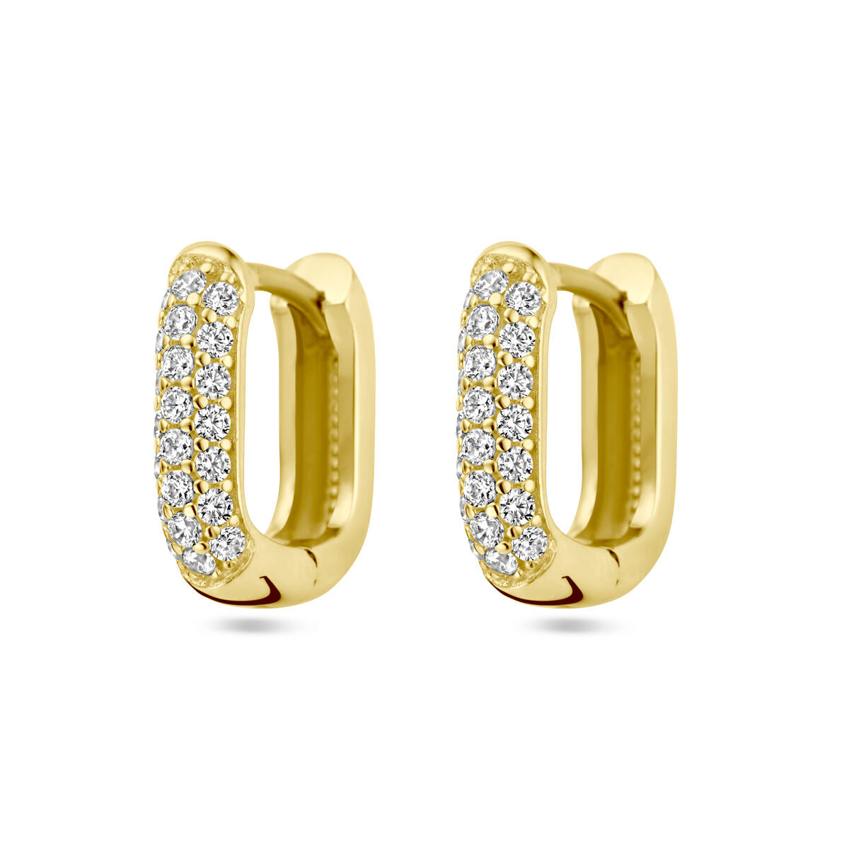 Pendientes de aro de oro amarillo de 14K con diamantes de 0.36 ct (2x 0.18 ct) en la parte frontal.